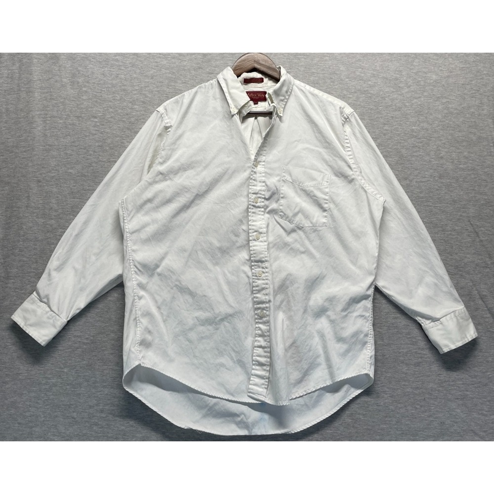 Arbor Way Pinpoint Dress Shirt Men 16-32 White 80's 2 Ply Cotton Business Formal